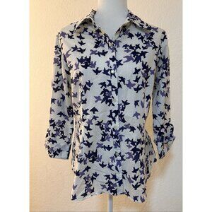 Anthropologie Weston Wear White Button Down Purple Cranes Blouse Size Medium